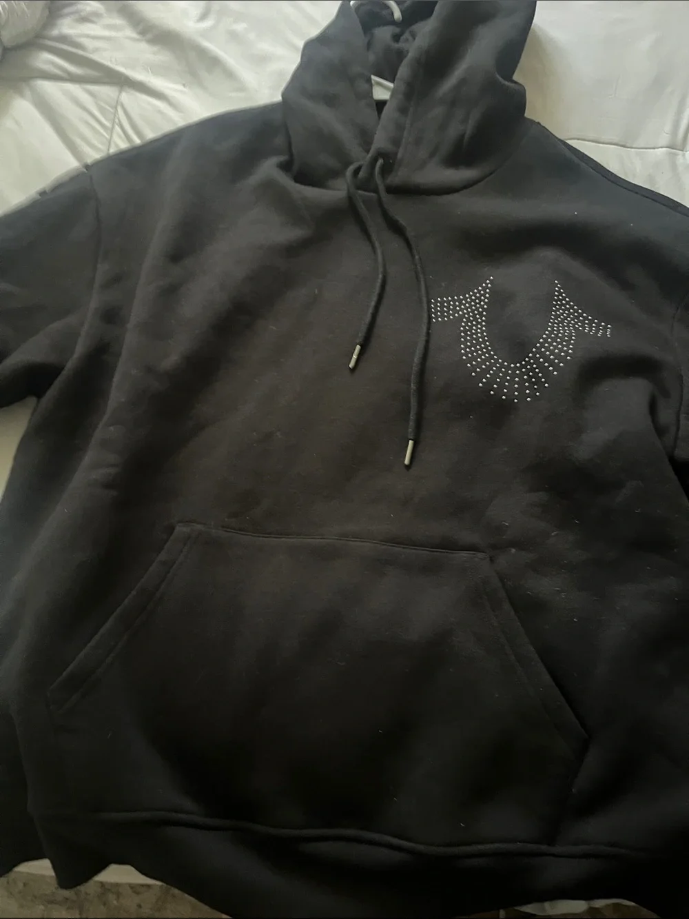 True Religion Black Crewneck Hoodie with Studded Logo
